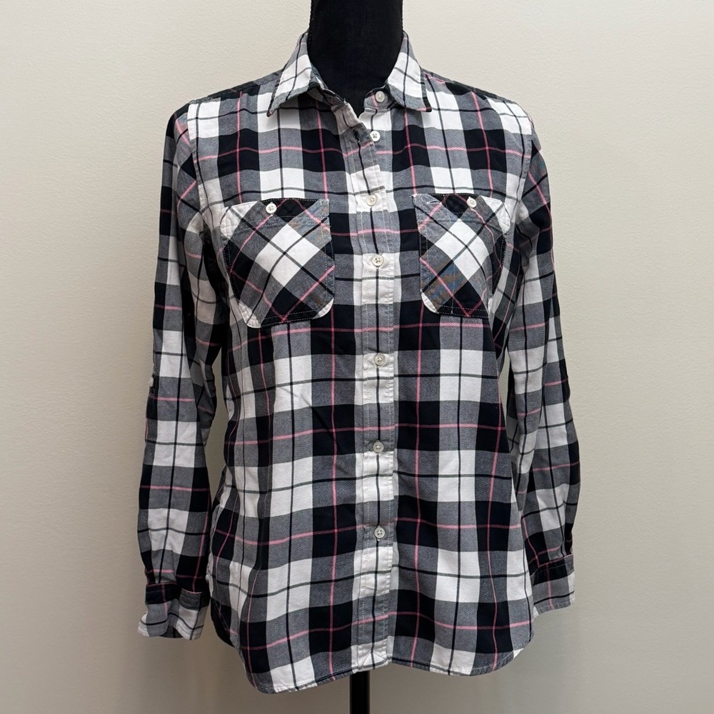 Lauren Ralph Lauren Womens M Black Pink Plaid Flannel Shirt Outdoor Preppy Check